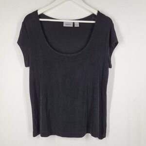 Chicos Travelers Black Scoop Neck Short Sleeve Basic Ribbed T Shirt Top Size 2